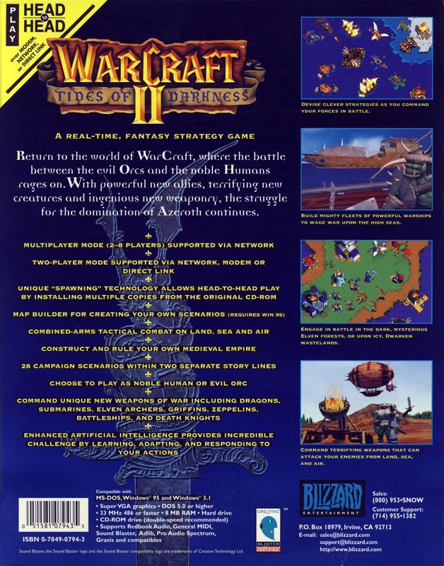 Back Cover for WarCraft II: Tides of Darkness (DOS) (Alternate release)