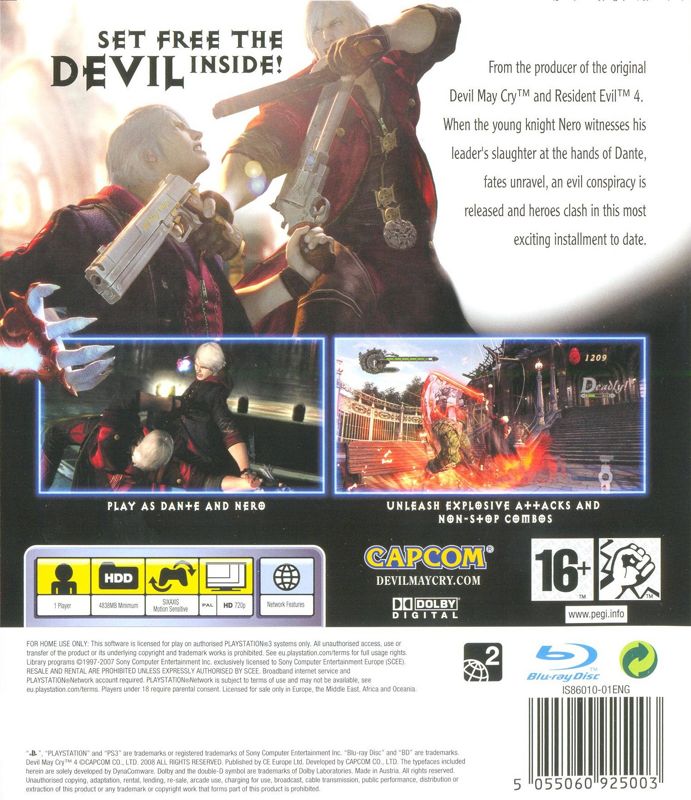 Back Cover for Devil May Cry 4 (PlayStation 3)