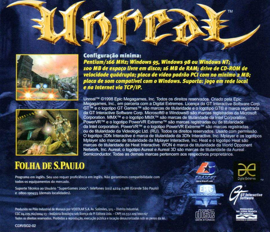 Back Cover for Unreal (Windows) (Super Games 2000 (Folha de S.Paulo) covermount)