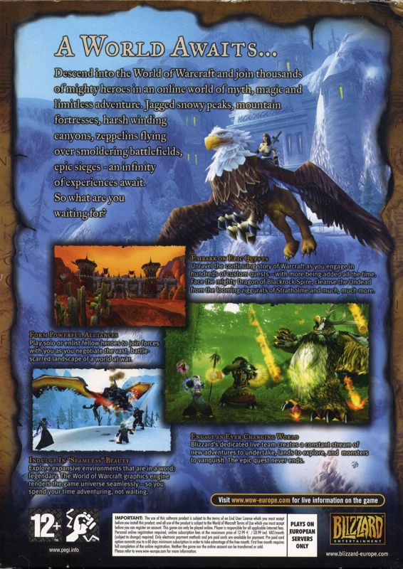 Back Cover for World of WarCraft (Macintosh and Windows) (European DVD Version)
