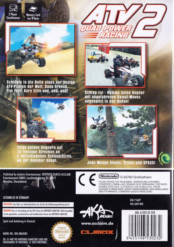 Back Cover for ATV: Quad Power Racing 2 (GameCube)