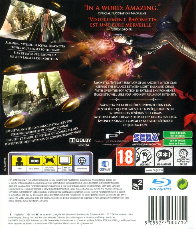 Back Cover for Bayonetta (PlayStation 3)