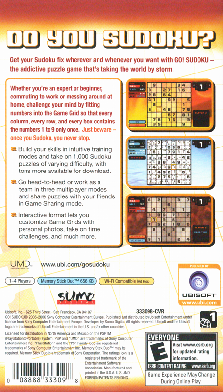 Back Cover for Go! Sudoku (PSP)