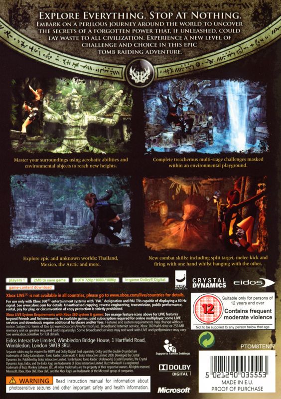 Back Cover for Tomb Raider: Underworld (Xbox 360)
