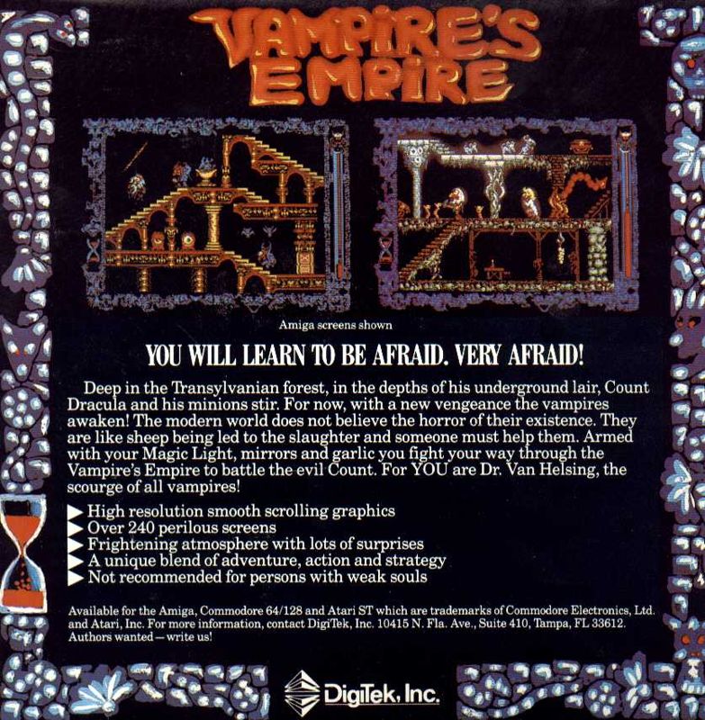 Back Cover for Vampire's Empire (Commodore 64)