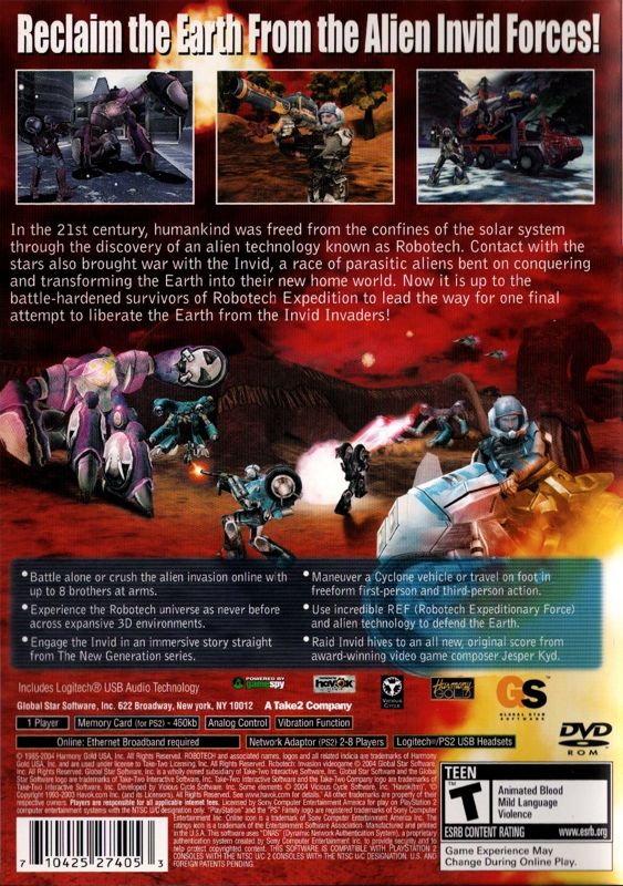 Back Cover for Robotech: Invasion (PlayStation 2)