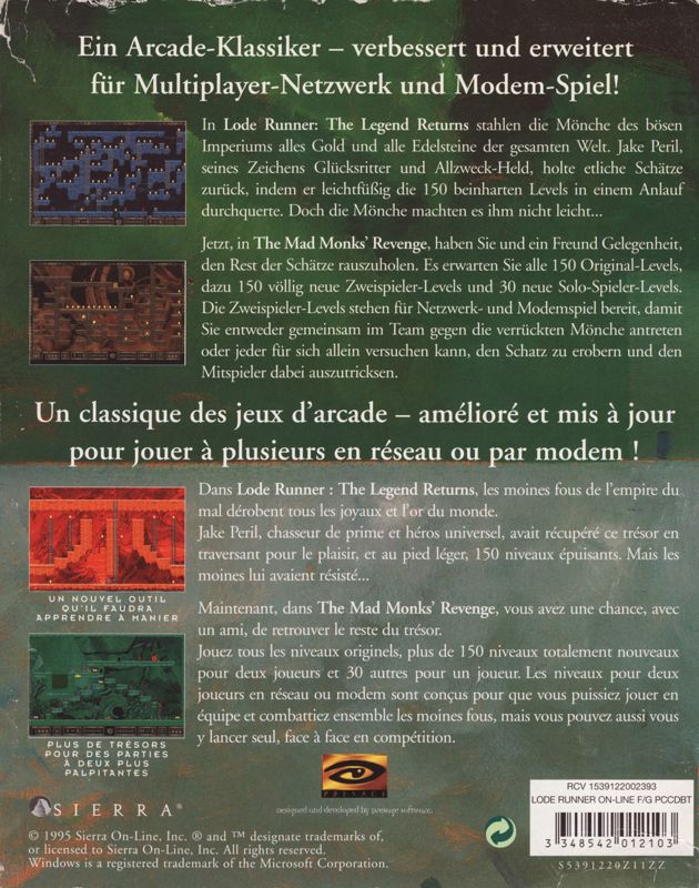 Back Cover for Lode Runner On-Line: The Mad Monks' Revenge (Windows)