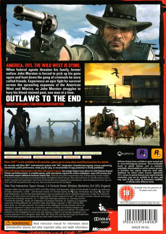 Back Cover for Red Dead Redemption (Xbox 360)