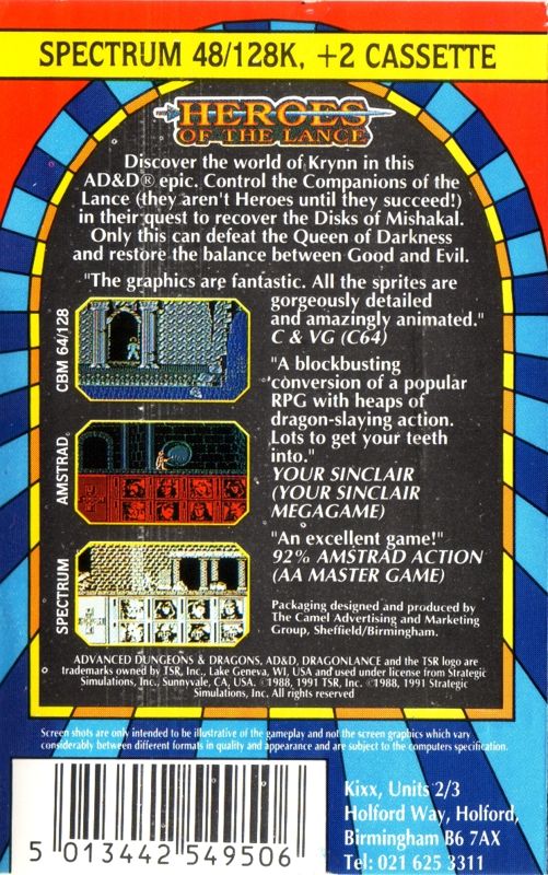 Back Cover for Heroes of the Lance (ZX Spectrum) (Kixx Re-release)