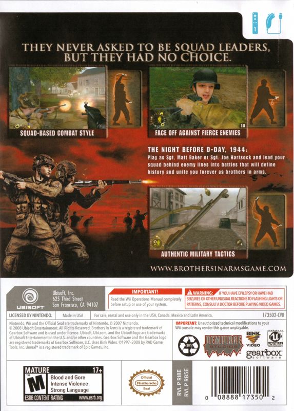 Back Cover for Brothers in Arms: Double Time (Wii)