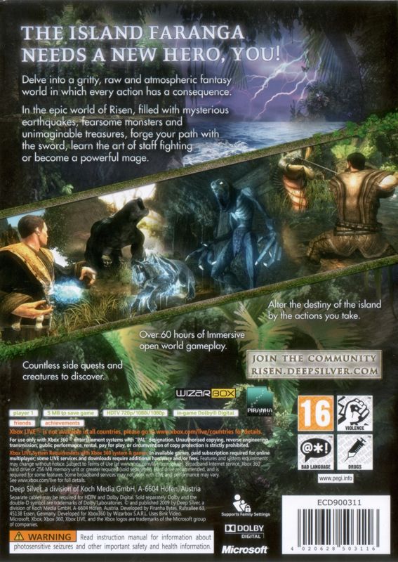 Back Cover for Risen (Xbox 360)