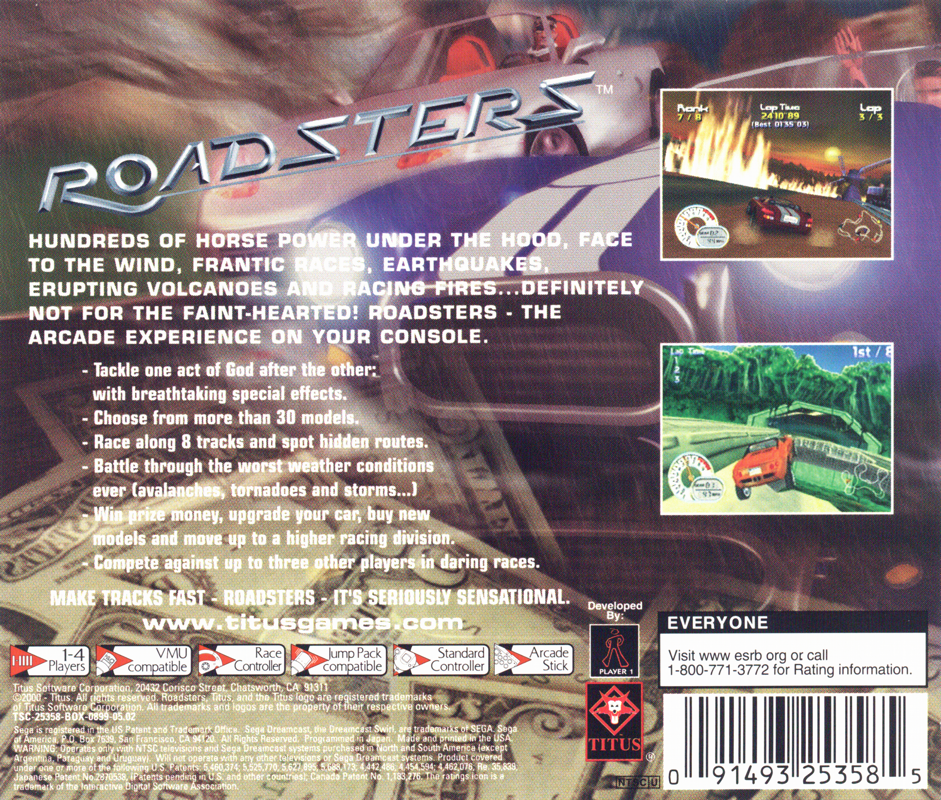 Back Cover for Roadsters (Dreamcast)