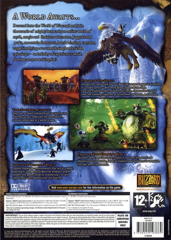 Other for World of WarCraft (Macintosh and Windows) (European DVD Version): Keep Case - Back