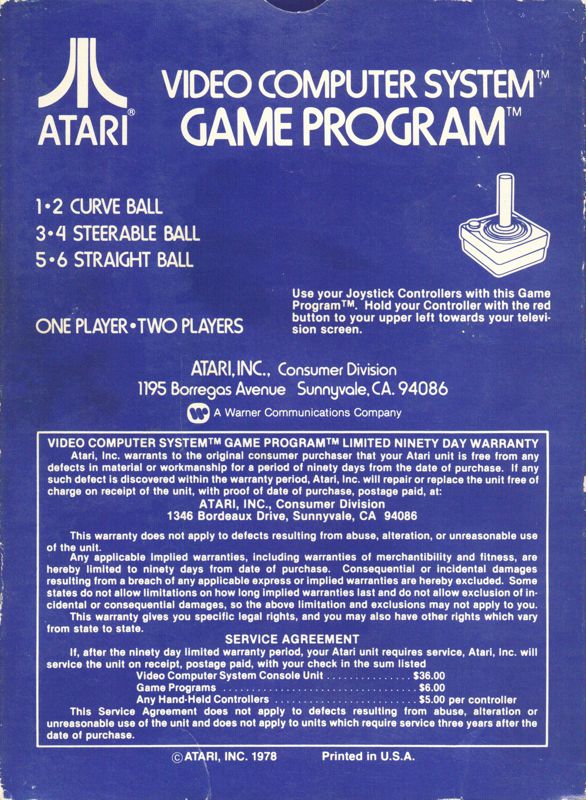 Back Cover for Bowling (Atari 2600)