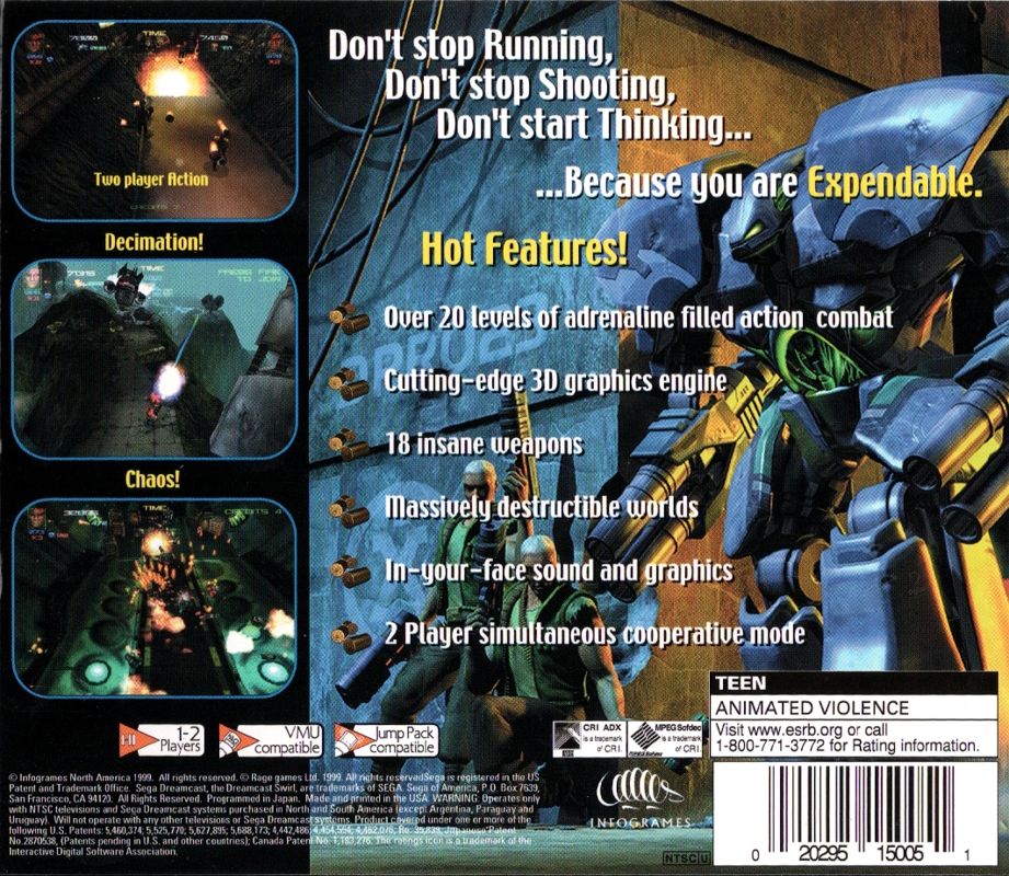 Back Cover for Expendable (Dreamcast)