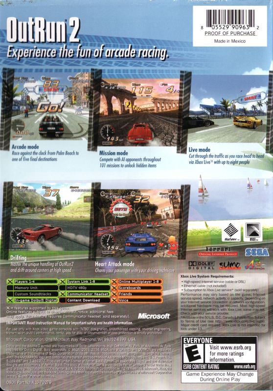 Back Cover for OutRun 2 (Xbox)