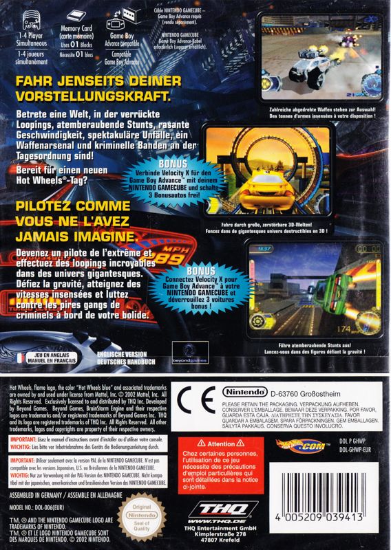 Back Cover for Hot Wheels: Velocity X (GameCube)