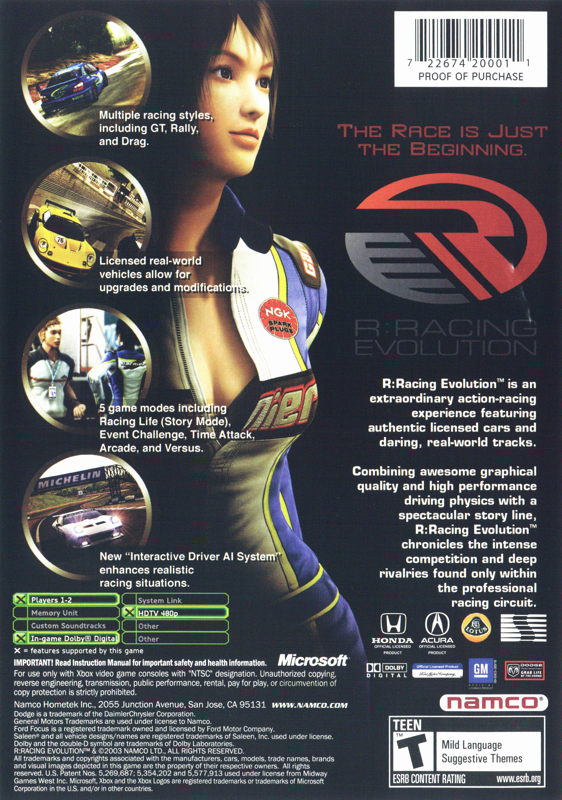 Back Cover for R:Racing Evolution (Xbox)