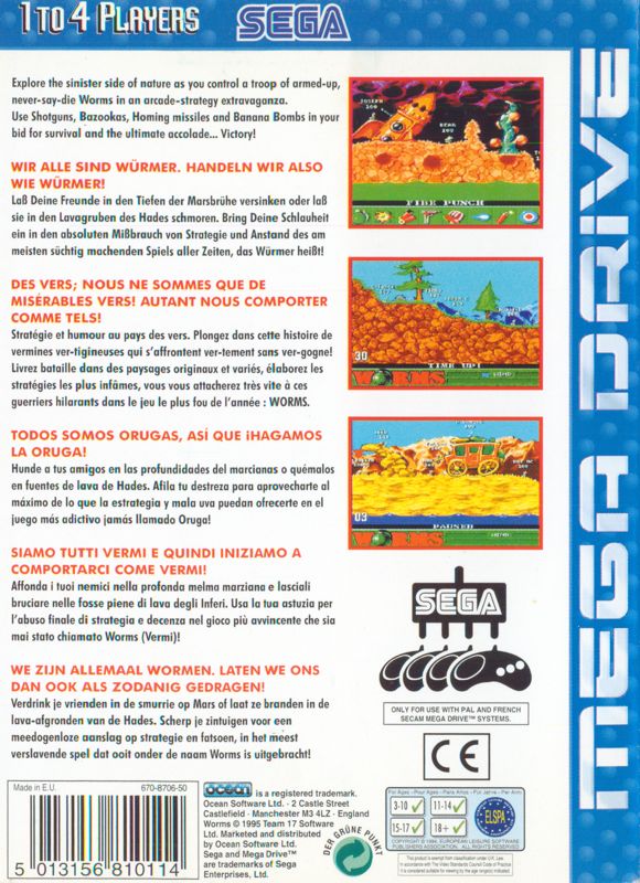 Back Cover for Worms (Genesis)