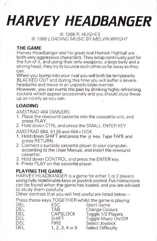 Inside Cover for Harvey Headbanger (Amstrad CPC) (Silver Range 199 Budget Release): Flap - Right