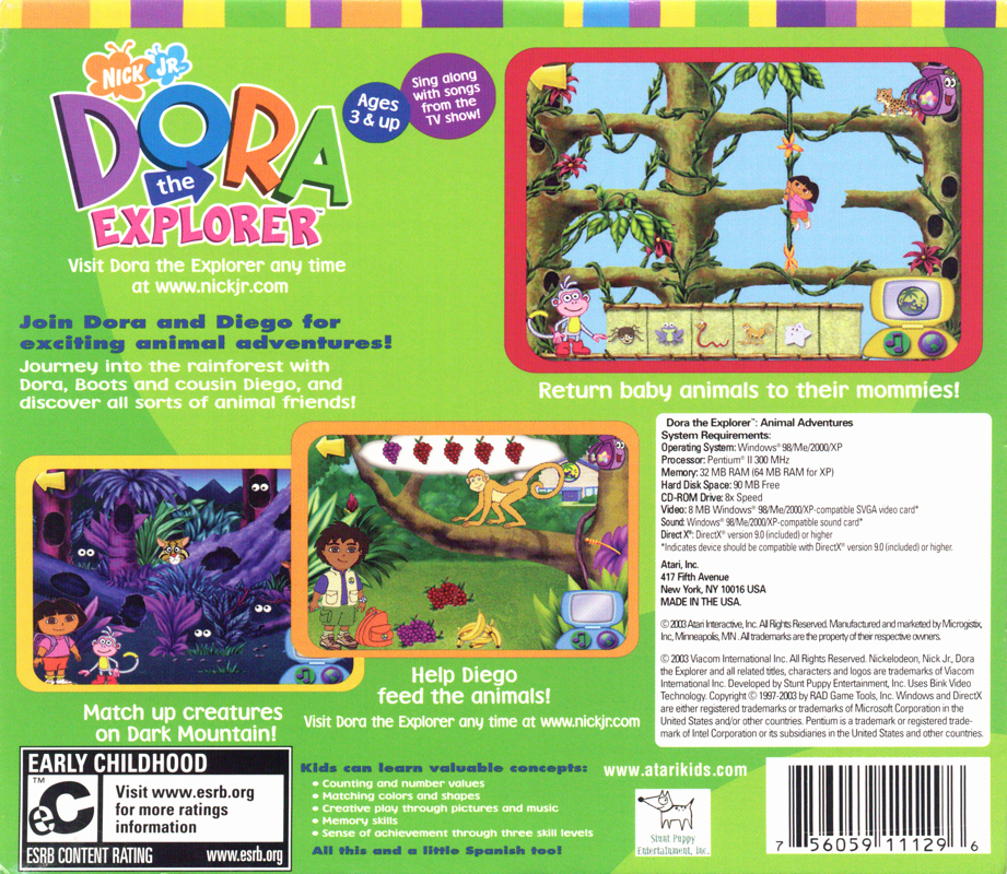 Back Cover for Dora the Explorer: Animal Adventures (Windows)