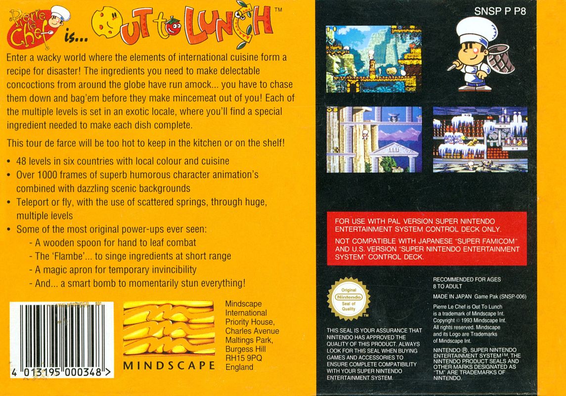 Back Cover for Pierre le Chef is... Out to Lunch (SNES)
