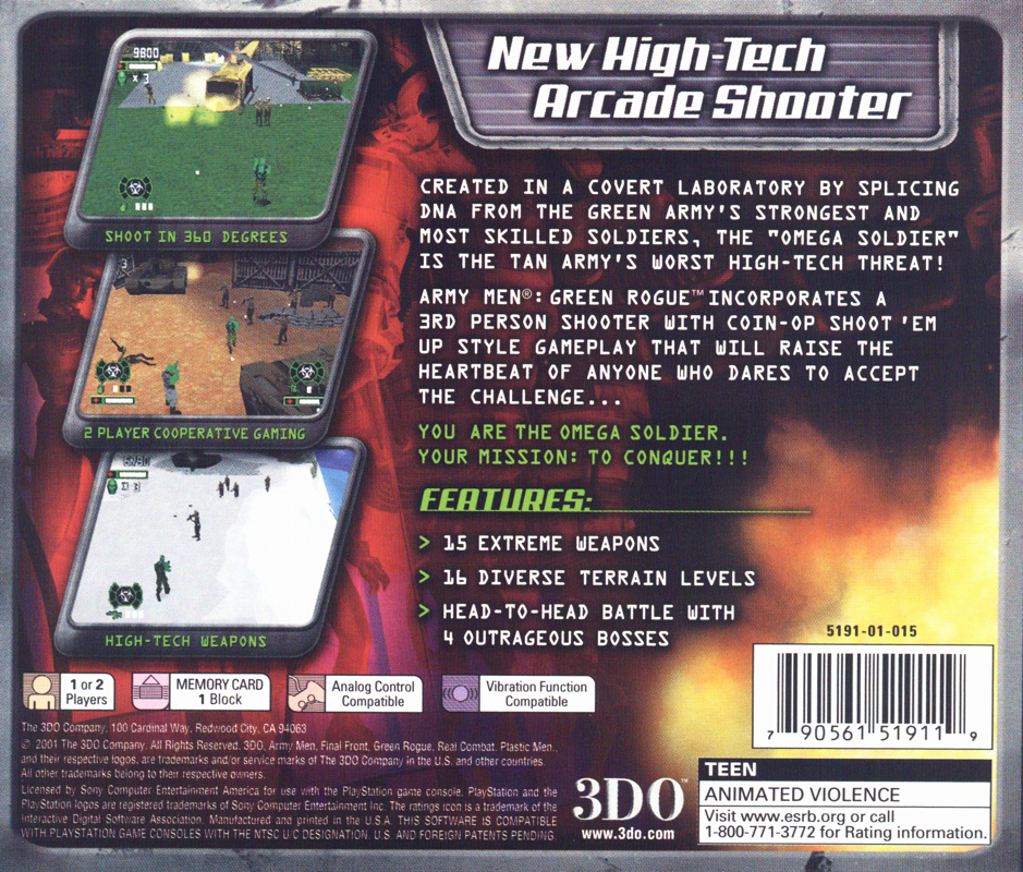 Back Cover for Army Men: Green Rogue (PlayStation)