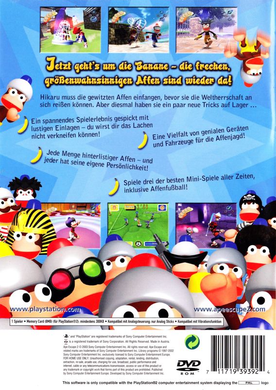 Back Cover for Ape Escape 2 (PlayStation 2)