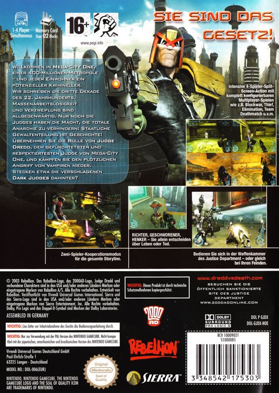Back Cover for Judge Dredd: Dredd vs Death (GameCube)