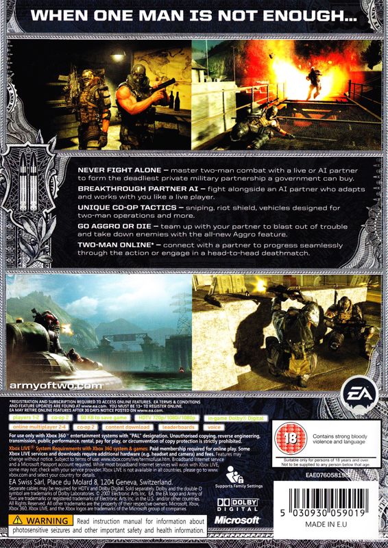 Back Cover for Army of Two (Xbox 360)
