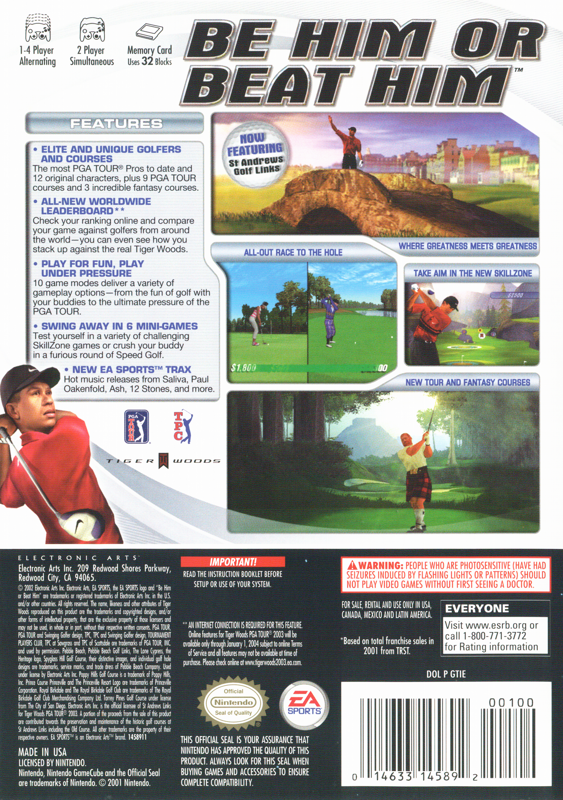 Back Cover for Tiger Woods PGA Tour 2003 (GameCube)