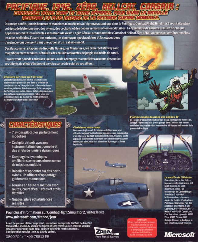 Back Cover for Microsoft Combat Flight Simulator 2: WW II Pacific Theater (Windows) (Full French version)