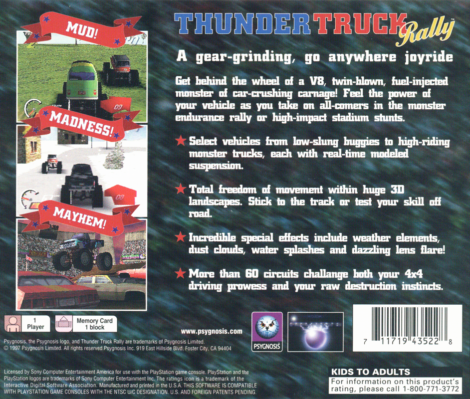 Back Cover for Thunder Truck Rally (PlayStation)
