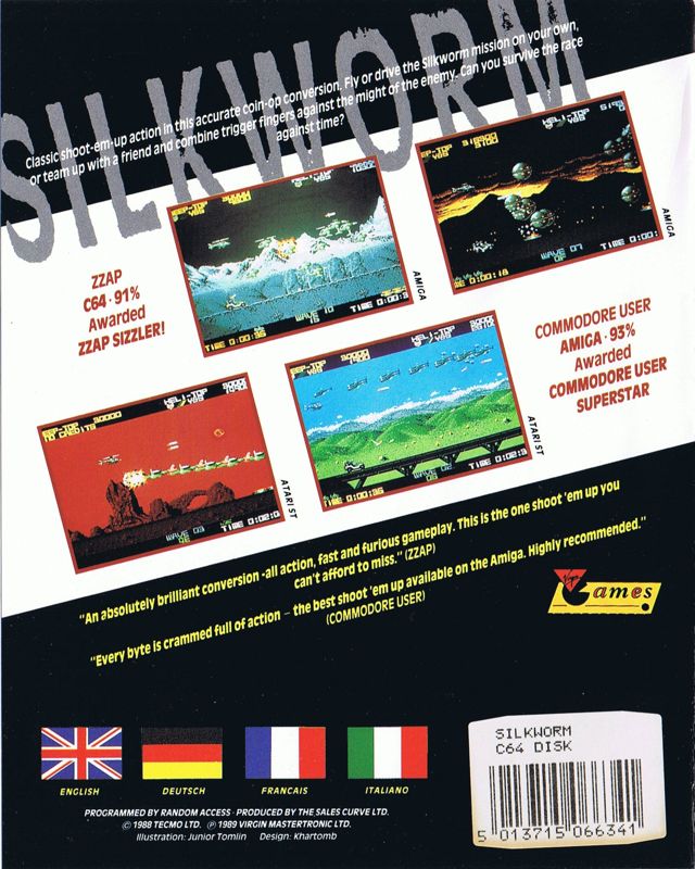 Back Cover for Silkworm (Commodore 64)