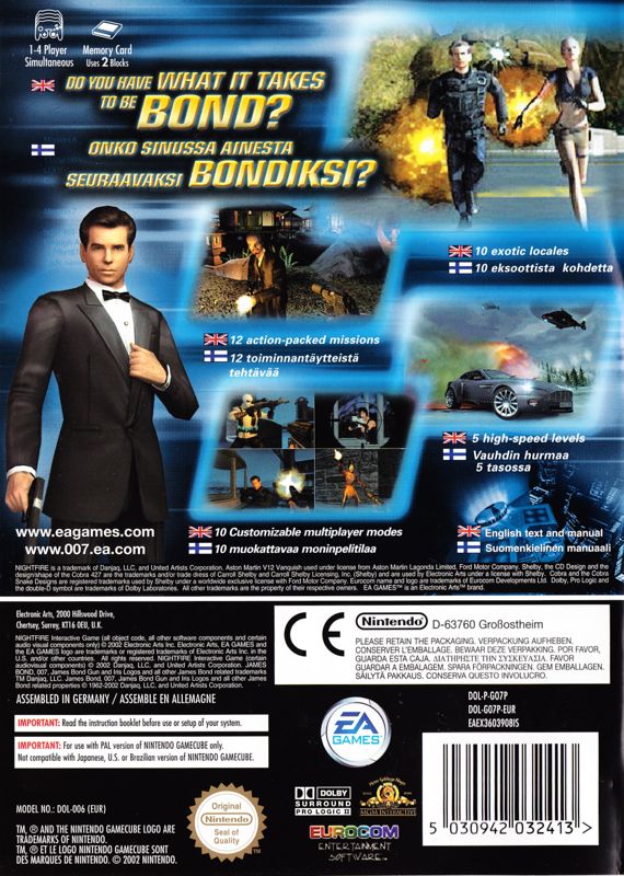 Back Cover for 007: Nightfire (GameCube)