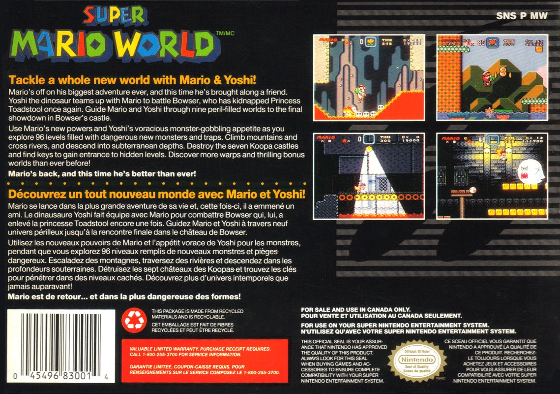 Back Cover for Super Mario World (SNES)