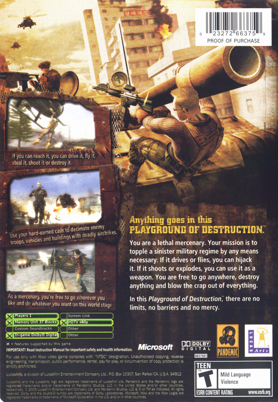 Back Cover for Mercenaries: Playground of Destruction (Xbox)