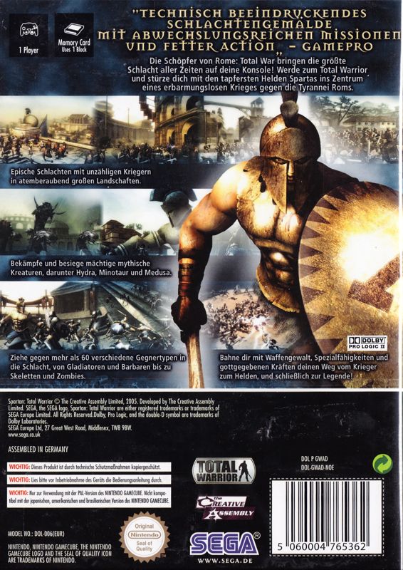 Back Cover for Spartan: Total Warrior (GameCube)