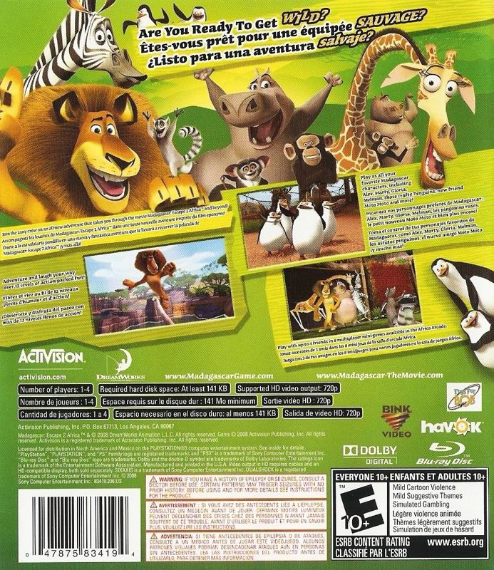 Back Cover for Madagascar: Escape 2 Africa (PlayStation 3)
