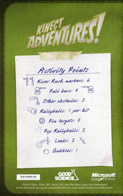 Manual for Kinect Adventures! (Xbox 360) (Second alternate release): Back
