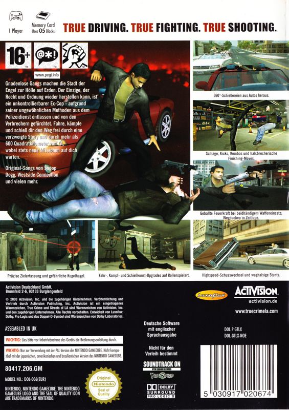 Back Cover for True Crime: Streets of LA (GameCube)