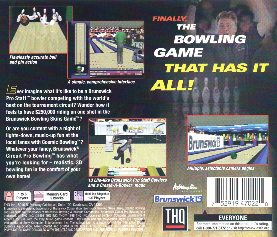 Back Cover for Brunswick Circuit Pro Bowling (PlayStation)