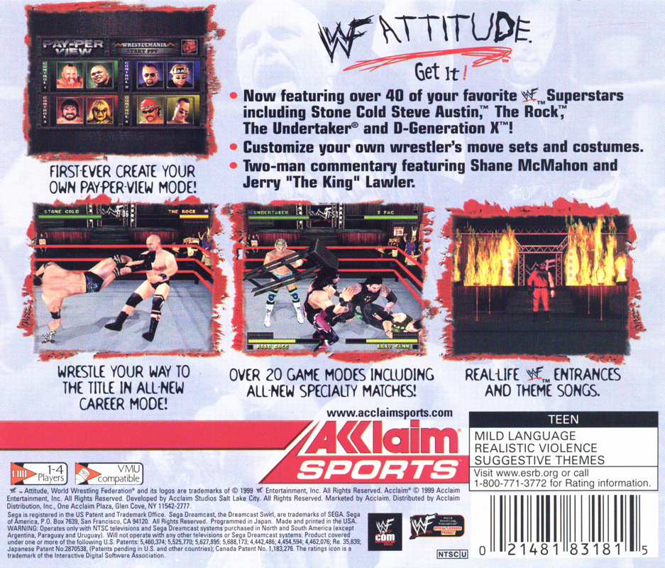 Back Cover for WWF Attitude (Dreamcast)