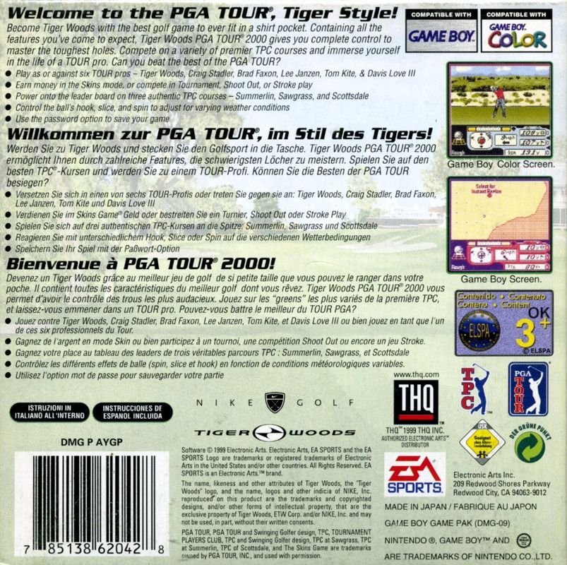 Back Cover for Tiger Woods PGA Tour 2000 (Game Boy Color)
