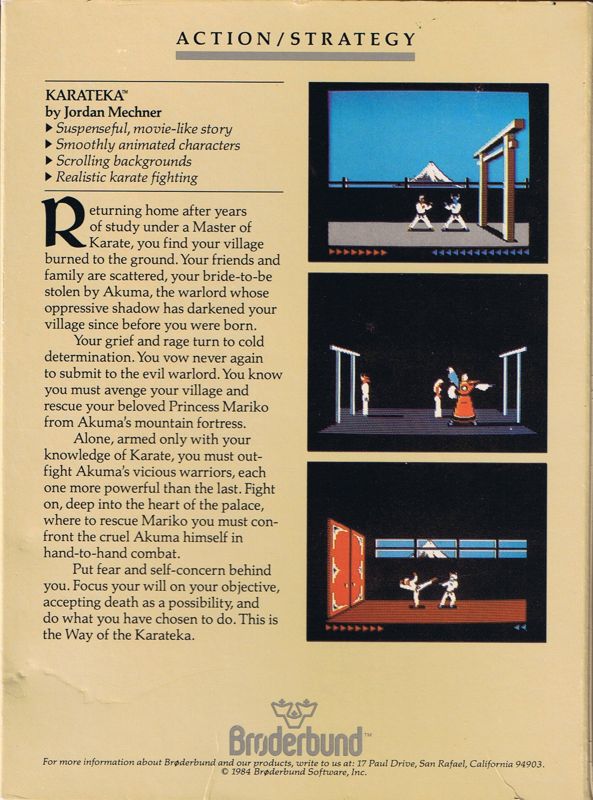 Back Cover for Karateka (Commodore 64)