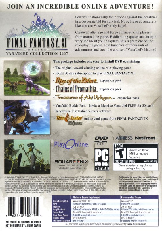 Other for Final Fantasy XI Online (Windows): Keep Case - Back