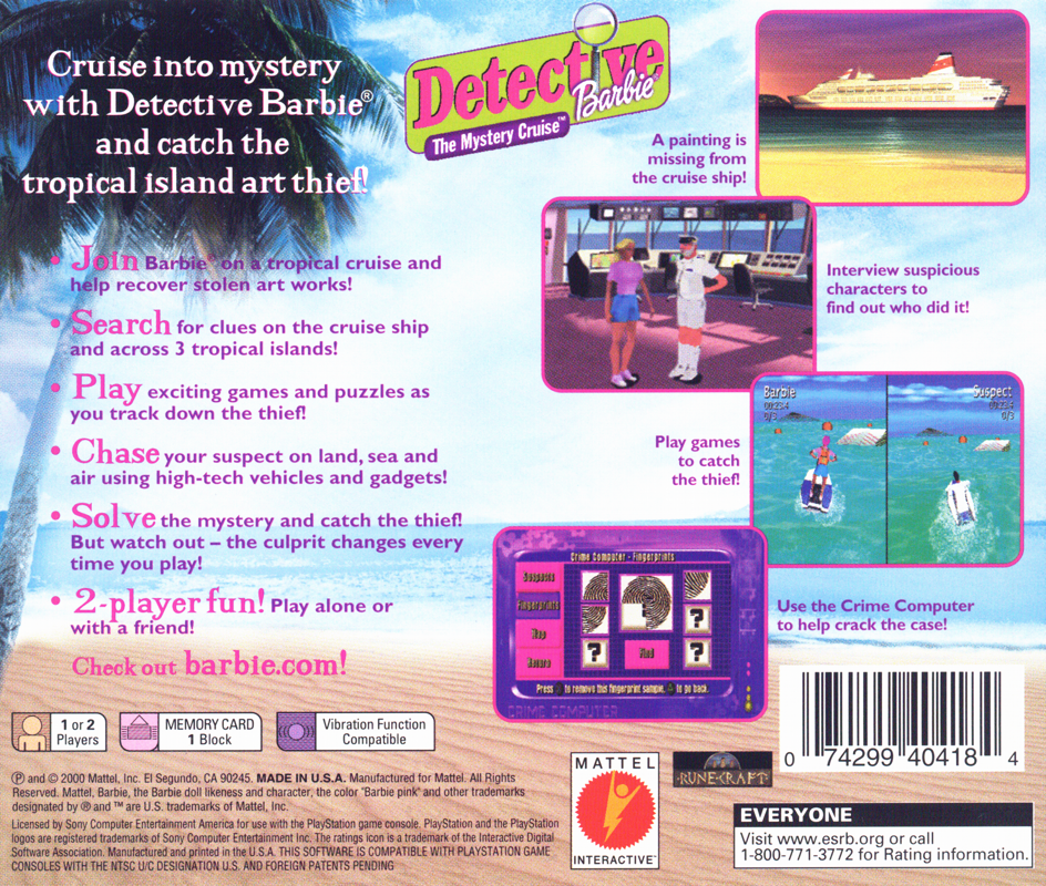 Back Cover for Detective Barbie: The Mystery Cruise (PlayStation)