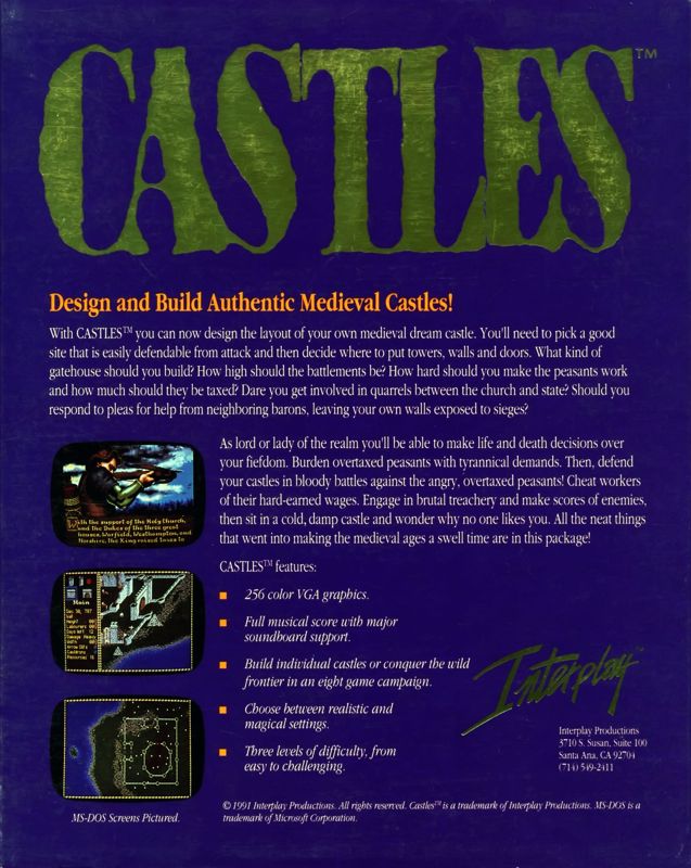 Back Cover for Castles (DOS)