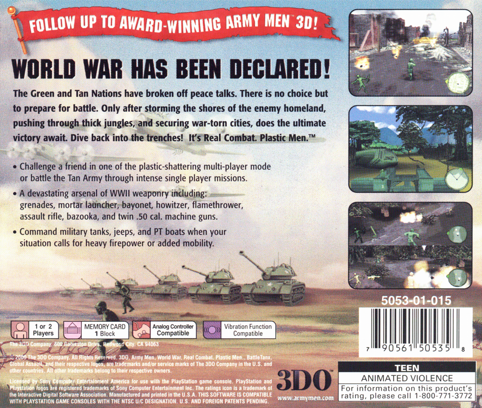Back Cover for Army Men: World War (PlayStation)