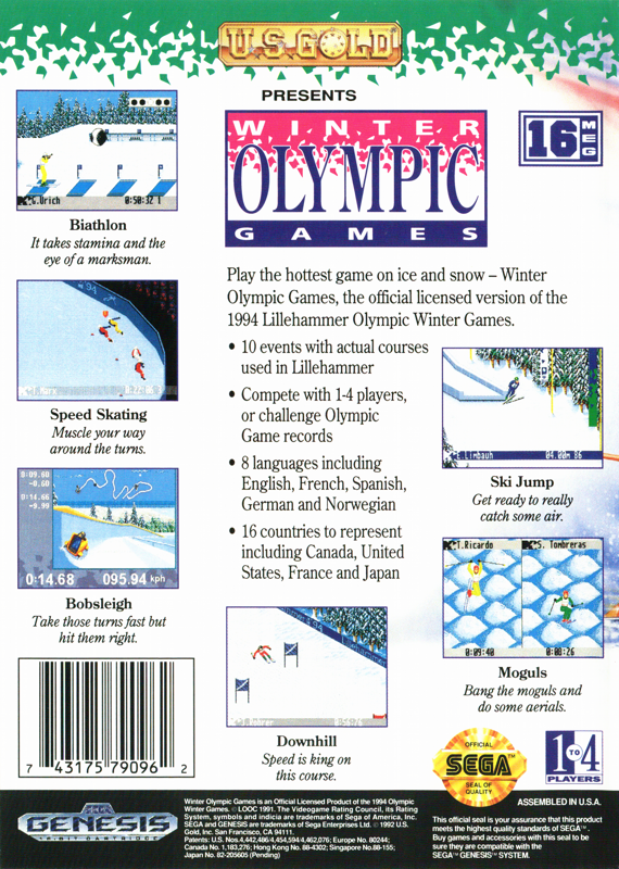 Back Cover for Winter Olympics: Lillehammer '94 (Genesis)